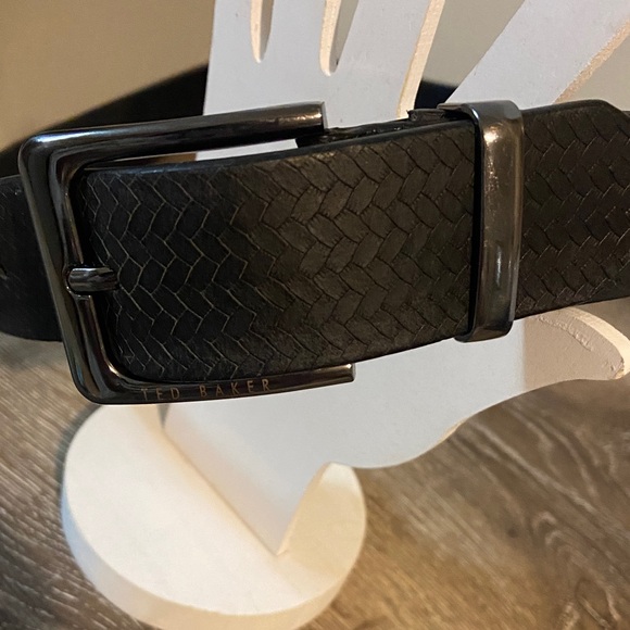 Ted Baker London Black Woven Basket Weave Design Leather Belt Sz 36 Mens